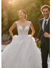 Cap Sleeves Beaded Ivory Lace Tulle Romantic Princess Wedding Dress